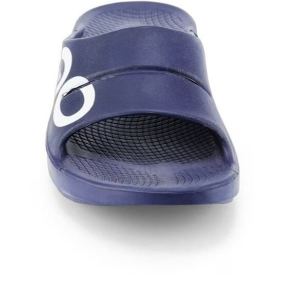 OOFOS Ooahh Sport Recovery Slide Sandals Navy Unisex M7/W9 Open Toe Big Logo - Picture 10 of 10